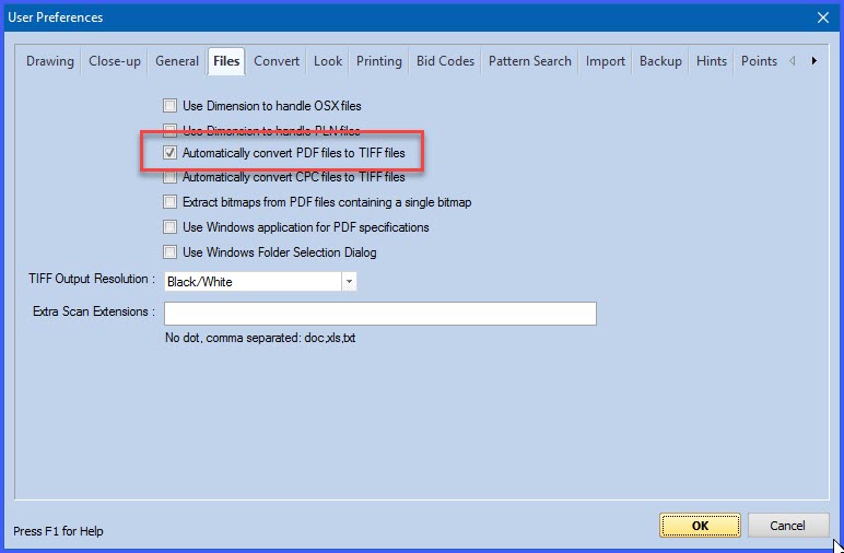 Automatically convert SINGLE page PDF files to TIFF files eTakeoff